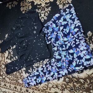 BUNDLE! Girl's Plus Sugar & Jade Butterfly Print & Black/Gold Leggins; XXL 20/22